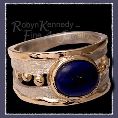 10 Karat Yellow Gold, Sterling Silver and Lapis Lazuli, 'Connect the Dots' One-of-a-Kind Ring Image